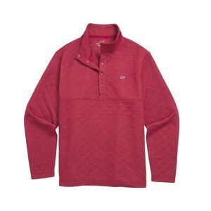 Vineyard Vines Diamond Quilted Red Quarter-Button Up Pullover Medium